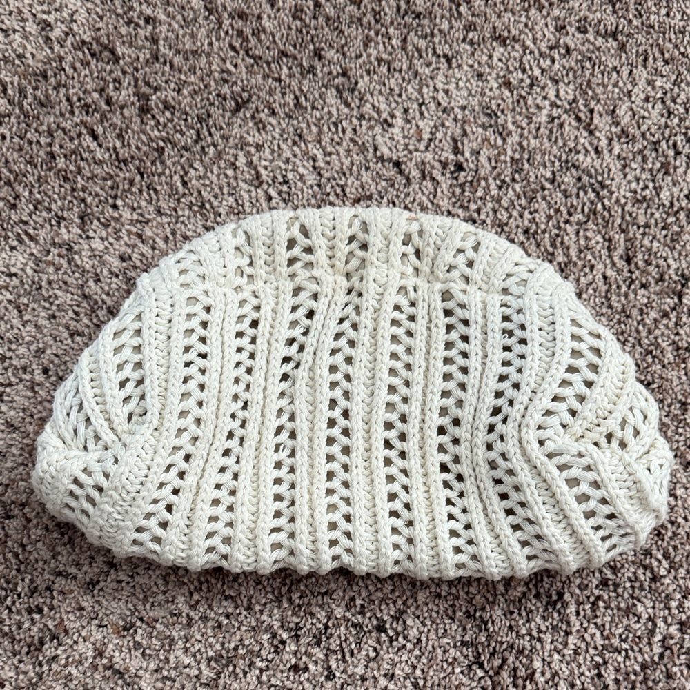 Cream Knitted Crochet Pouch Bag